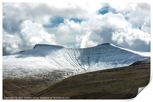 Snow Capped Pen y Fan and Corn Du in Winter Print by Nick Jenkins