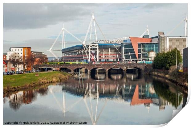 The River Taff and Principality Stadium Cardiff  Print by Nick Jenkins