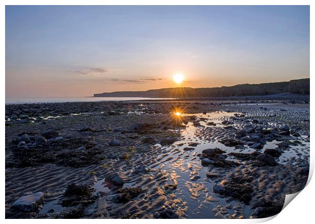 Sunset on Llantwit Major Beach Glamorgan Coast Print by Nick Jenkins