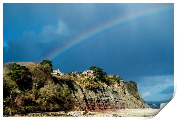 Cliffs and Rainbow Penarth Beach South Wales Print by Nick Jenkins