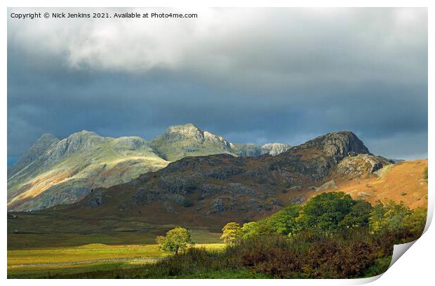 The Langdale Pikes from Blea Tarn Lake District Print by Nick Jenkins