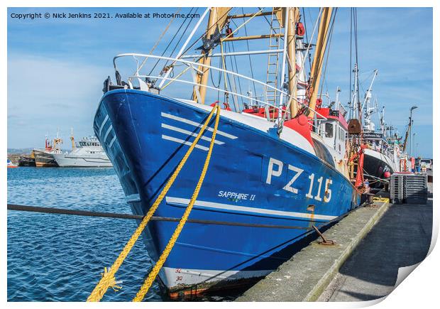 Fishing Trawlers moored at Newlyn Harbour Cornwall Print by Nick Jenkins