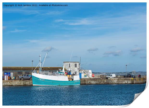 Fishing Boat at Newlyn Harbour Cornwall Print by Nick Jenkins