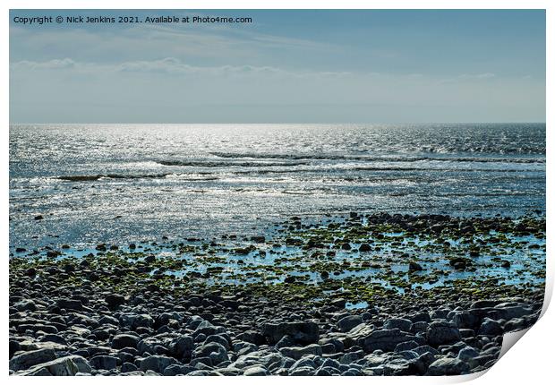 Llantwit Major Beach into the Sun Glamorgan Coast  Print by Nick Jenkins