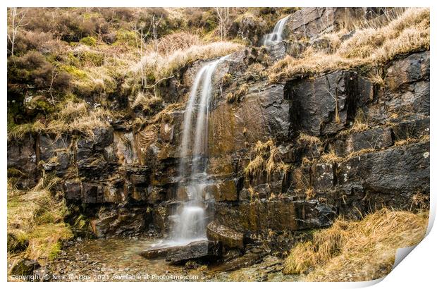 Waterfall beside the A470 over the Brecon Beacons Print by Nick Jenkins