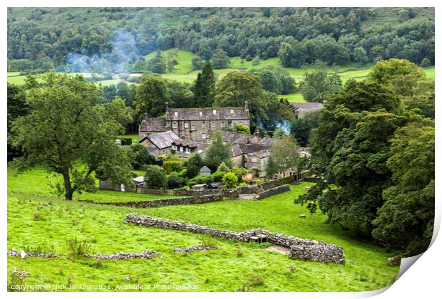 Looking Down on part of Buckden Village Wharfedale Print by Nick Jenkins