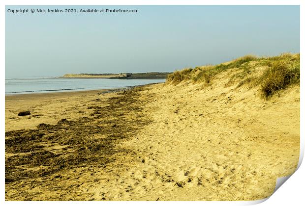 Burry Port Beach looking west Carmarthenshire Print by Nick Jenkins