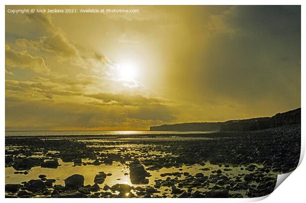 Late one April Afternoon Llantwit Major Beach Print by Nick Jenkins
