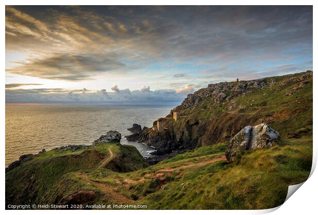 Sunset at the Botallack Tin Mines in West Cornwall Print by Heidi Stewart