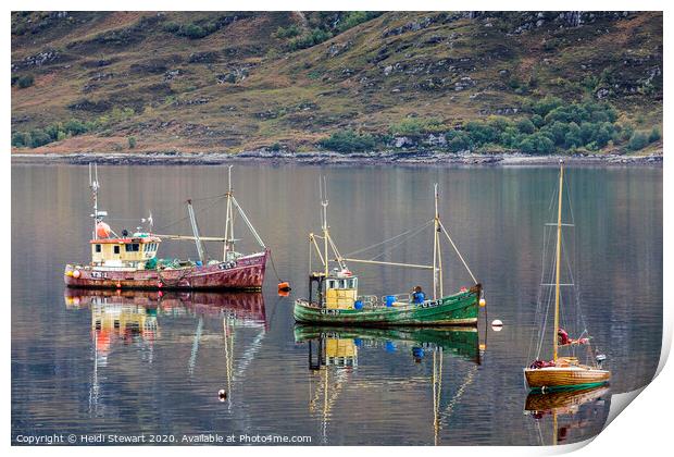 Three Boats on Loch Broom Print by Heidi Stewart
