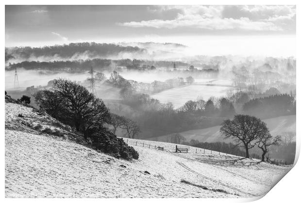 Snowy Hills and Misty Trees Print by Heidi Stewart
