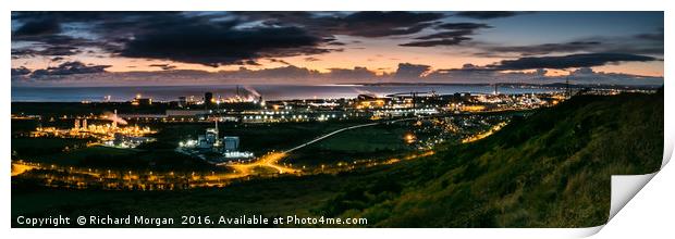 Sunset over Tata Steel works Port Talbot. Print by Richard Morgan