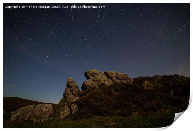 Rhossili Bay Meteor Shower Print by Richard Morgan