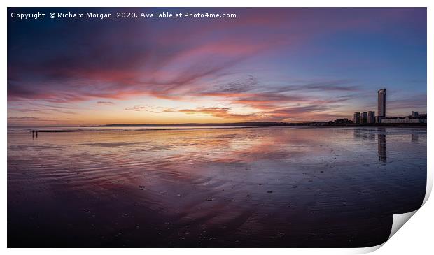 Swansea Bay Sunset with the Meridian Tower. Print by Richard Morgan