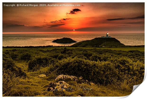 Strumble Head Lighthouse, sunset Print by Richard Morgan