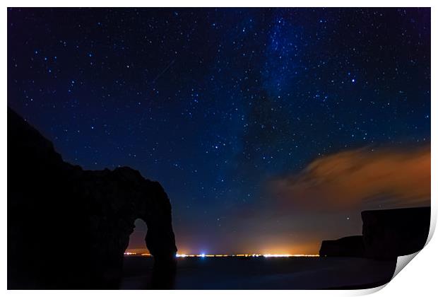 Durdle Door, the Milky way and the meteor Print by Anthony Simpson