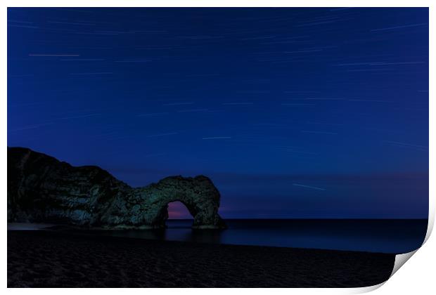 Star Trails above Durdle Door Print by Anthony Simpson