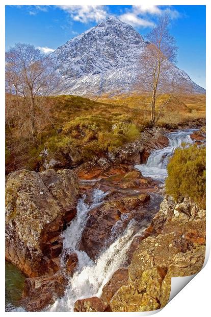 Buachille Etive Mhor and Waterfall Print by Matt Johnston