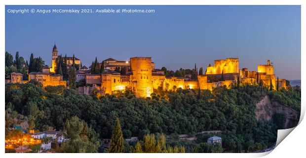 Alhambra Palace Granada at dusk Print by Angus McComiskey
