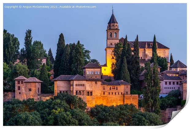 Iglesia de Santa Maria at dusk Granada Print by Angus McComiskey