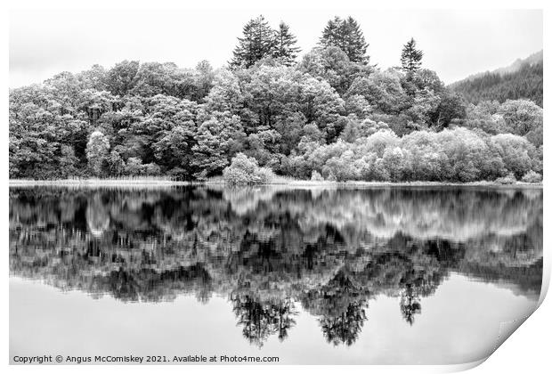 Loch Chon reflections mono Print by Angus McComiskey