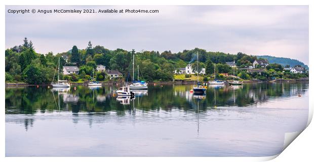 Yachts anchored at North Connel village Print by Angus McComiskey