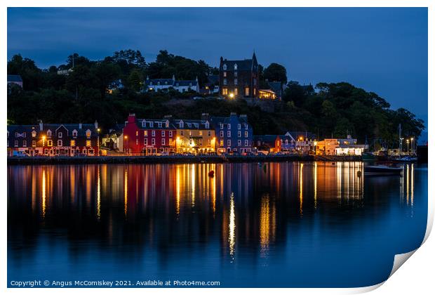 Tobermory waterfront by night Print by Angus McComiskey