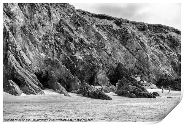 Sea cliffs Coumeenoole Beach Dingle Peninsula mono Print by Angus McComiskey