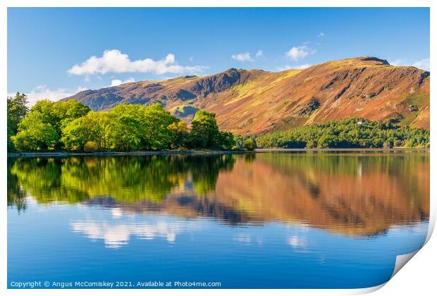 Colourful reflections on Derwent Water Print by Angus McComiskey