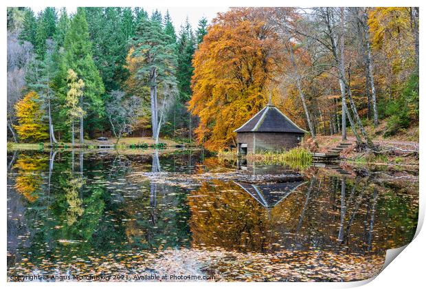 Loch Dunmore boathouse, autumn colours Print by Angus McComiskey