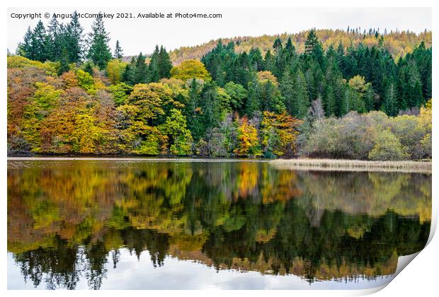 Autumn colours on Loch Faskally, Perthshire Print by Angus McComiskey