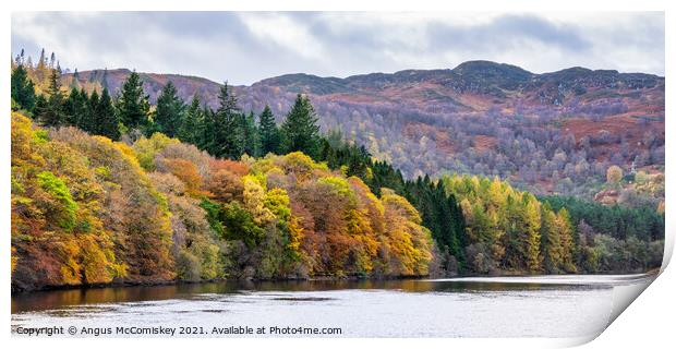 Panoramic view of autumn colours on Loch Faskally Print by Angus McComiskey