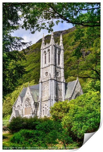 Church at Kylemore Abbey, County Galway Print by Angus McComiskey