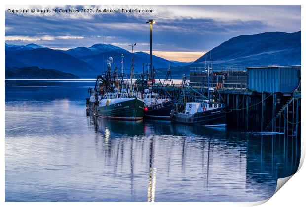 Fishing boats in Ullapool harbour at daybreak Print by Angus McComiskey