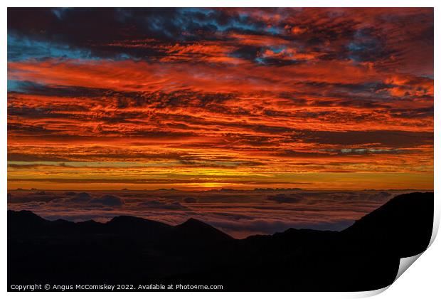 Sunrise from summit of Haleakala on Maui, Hawaii Print by Angus McComiskey