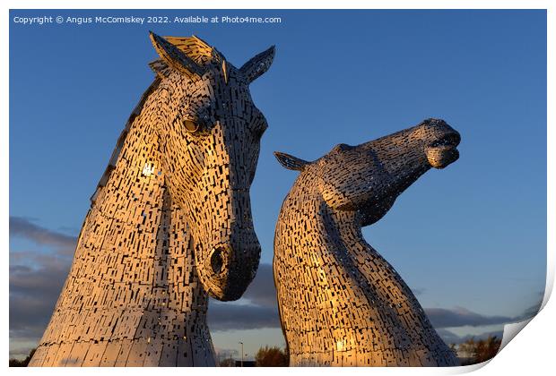 The Kelpies at golden hour Print by Angus McComiskey