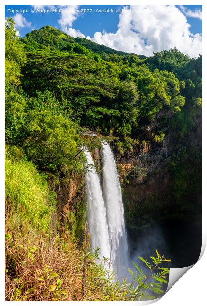 Twin cascades of Wailua Falls on Kauai in Hawaii Print by Angus McComiskey