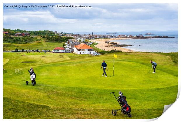 Golfers on green at Glen Golf Course North Berwick Print by Angus McComiskey