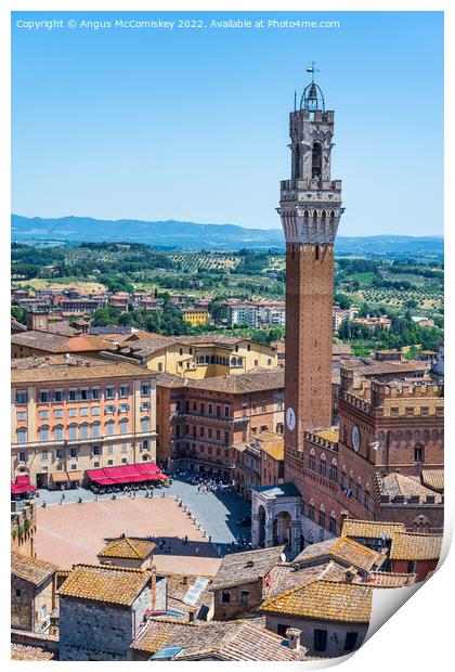 Torr del Mangia bell tower in Siena, Tuscany Print by Angus McComiskey