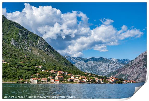 Small town of Prcanj on Bay of Kotor in Montenegro Print by Angus McComiskey