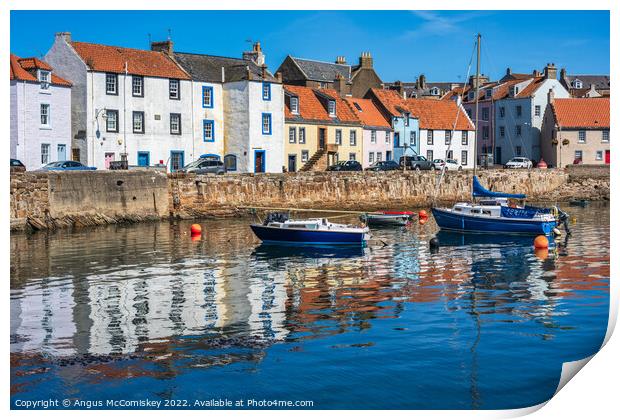 Colourful reflections in St Monans harbour Print by Angus McComiskey