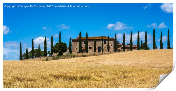 Tuscan stone farmhouse with cypress trees panorama Print by Angus McComiskey