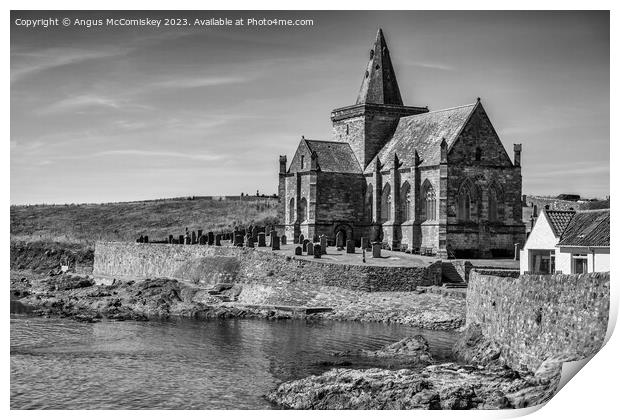 St Monans Auld Kirk in East Neuk of Fife mono Print by Angus McComiskey