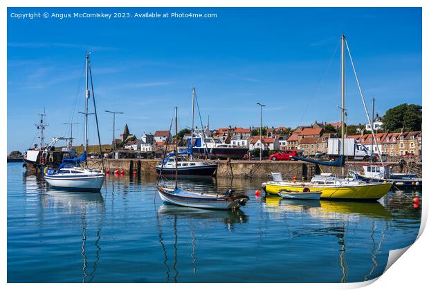 Colourful Boats moored in St Monans harbour Print by Angus McComiskey