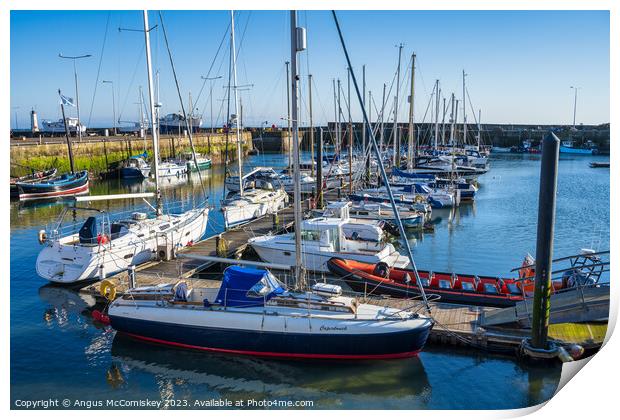 Boats moored in Anstruther harbour in Fife Print by Angus McComiskey
