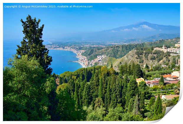 View of Mount Etna and east coastline of Sicily Print by Angus McComiskey