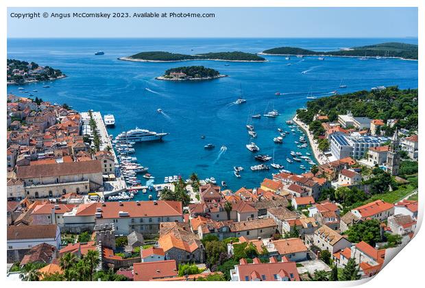 Aerial view of Hvar town and harbour, Croatia Print by Angus McComiskey