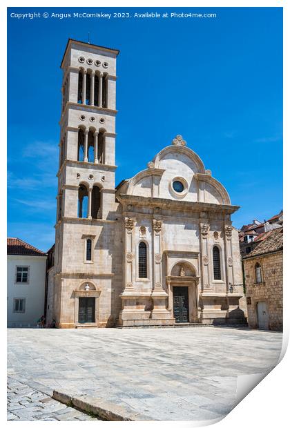 Cathedral of St Stephen in Hvar town, Croatia Print by Angus McComiskey