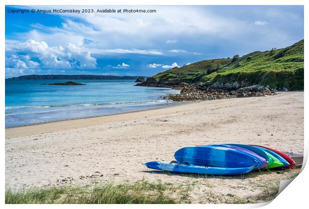 Paddle boards on Shell Beach on Herm Island Print by Angus McComiskey