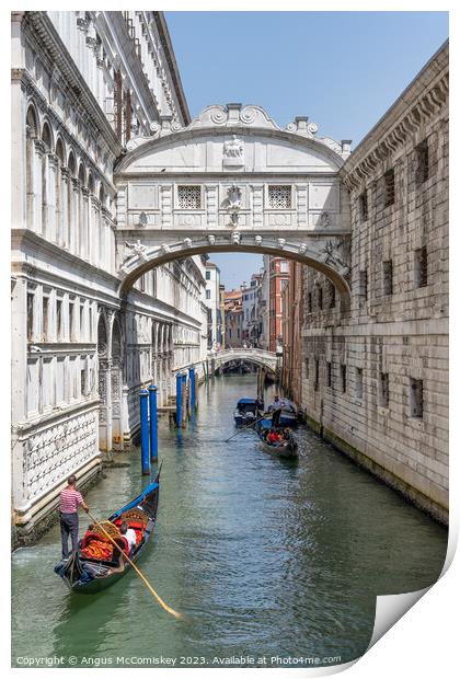 Gondolas under the Bridge of Sighs in Venice Print by Angus McComiskey